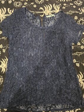 Maurices Navy Blue Short Sleeve Dot Print Top
